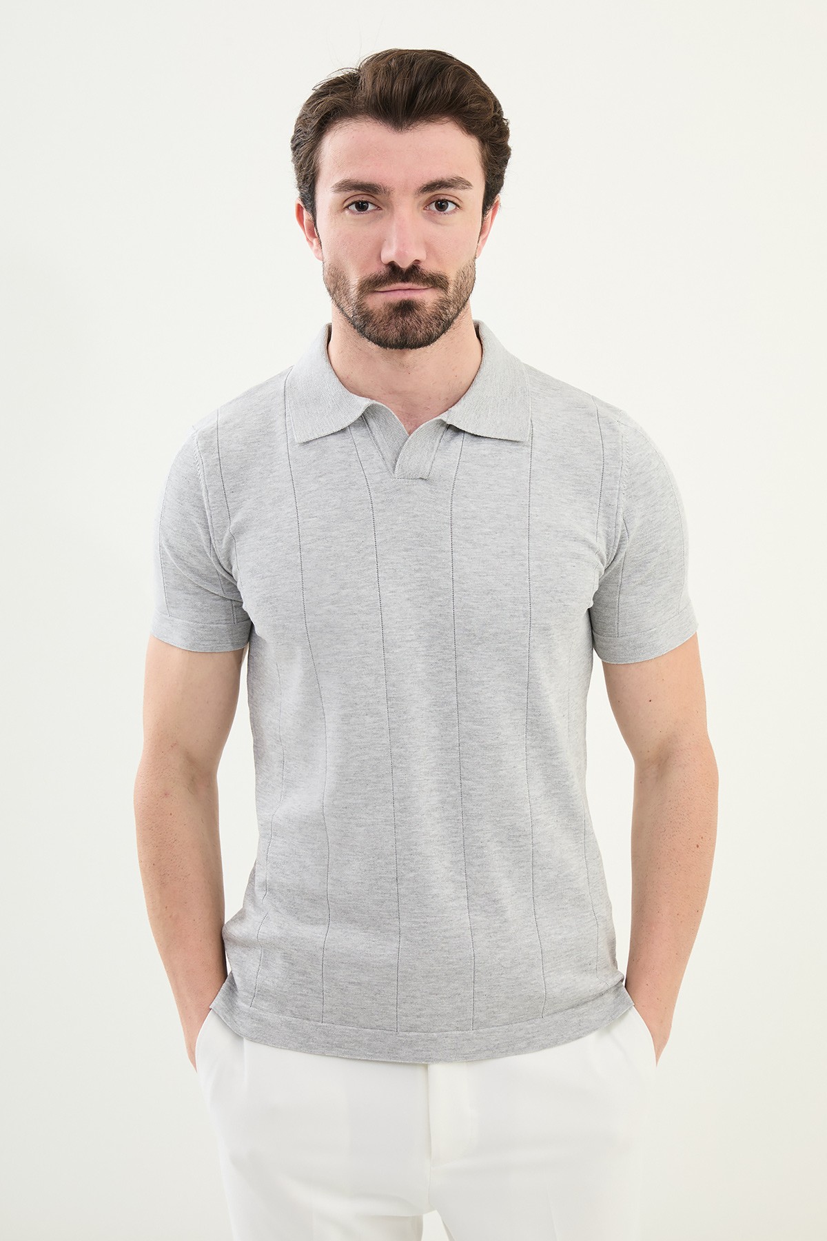 Çizgili Slim Fit Apaç Yaka Erkek Triko T-Shirt