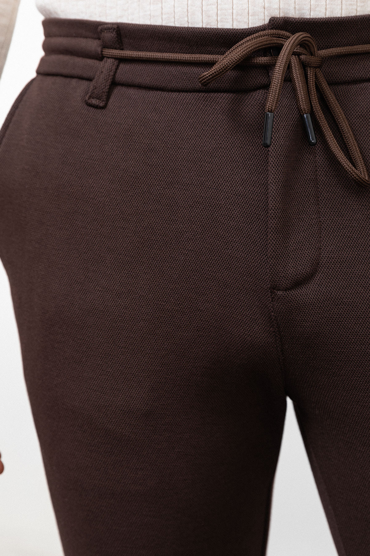 Düz Super Slim Fit Beli Lastikli İpli Erkek Pantolon