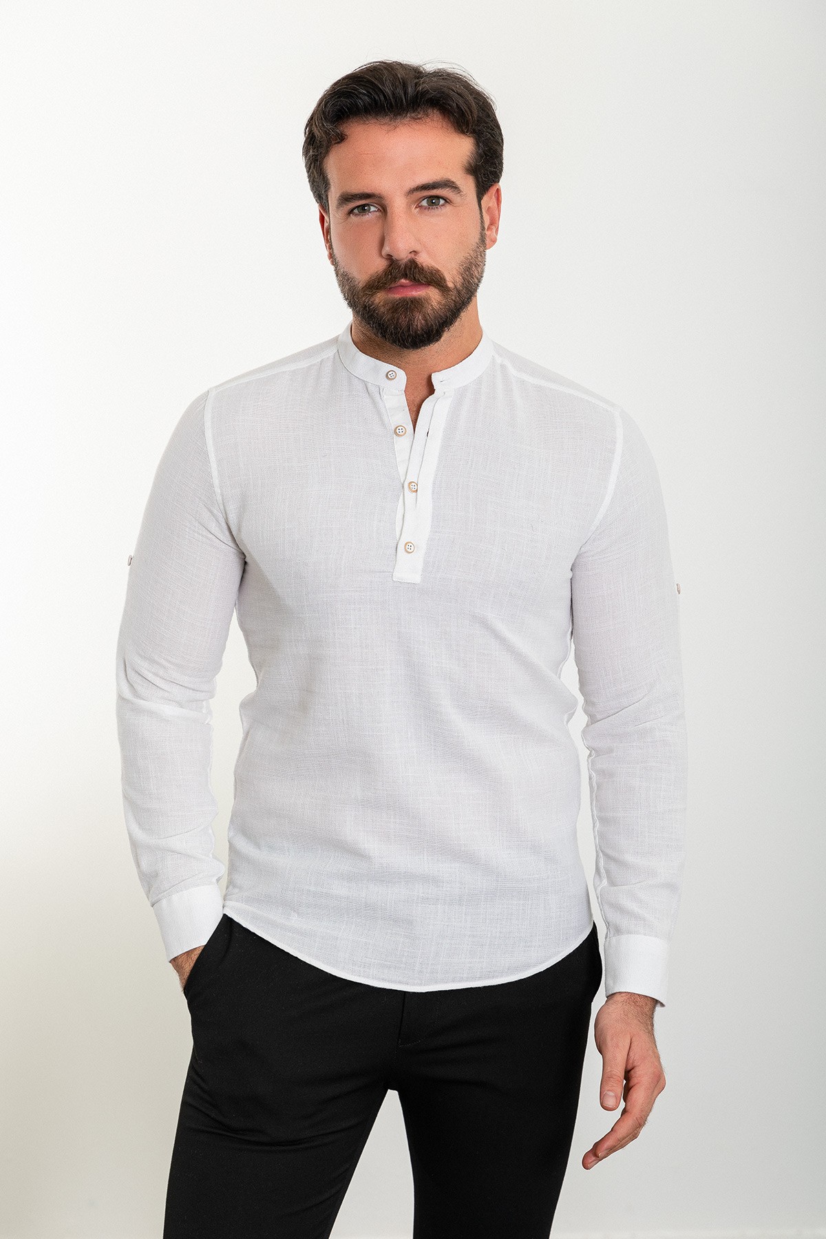 Desenli Slim Fit Hakim Yaka Uzun Kollu Erkek Gömlek