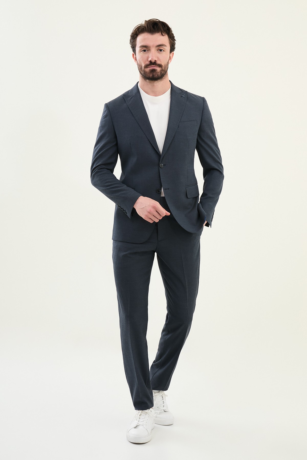 Desenli Slim Fit Geniş Yaka Erkek Takım Elbise