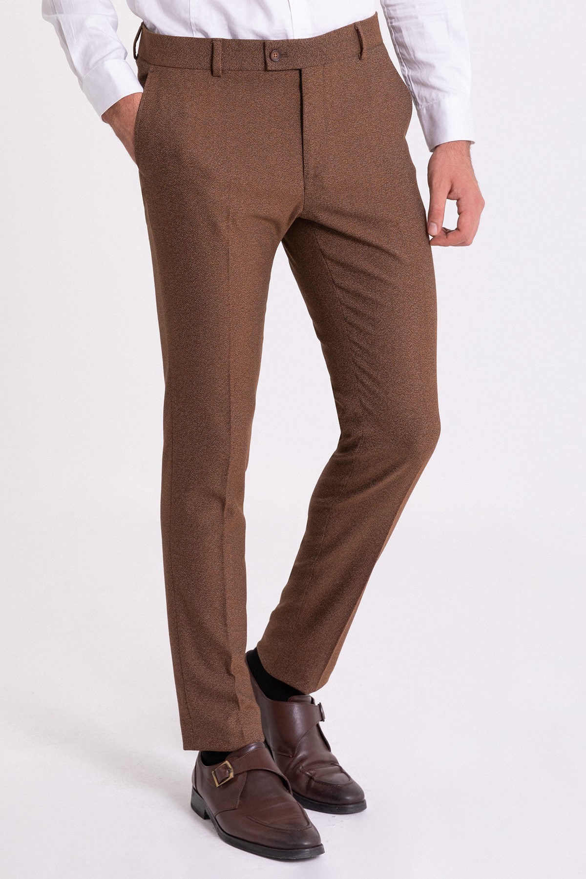 Desenli Super Slim Fit Erkek Pantolon - Kamel