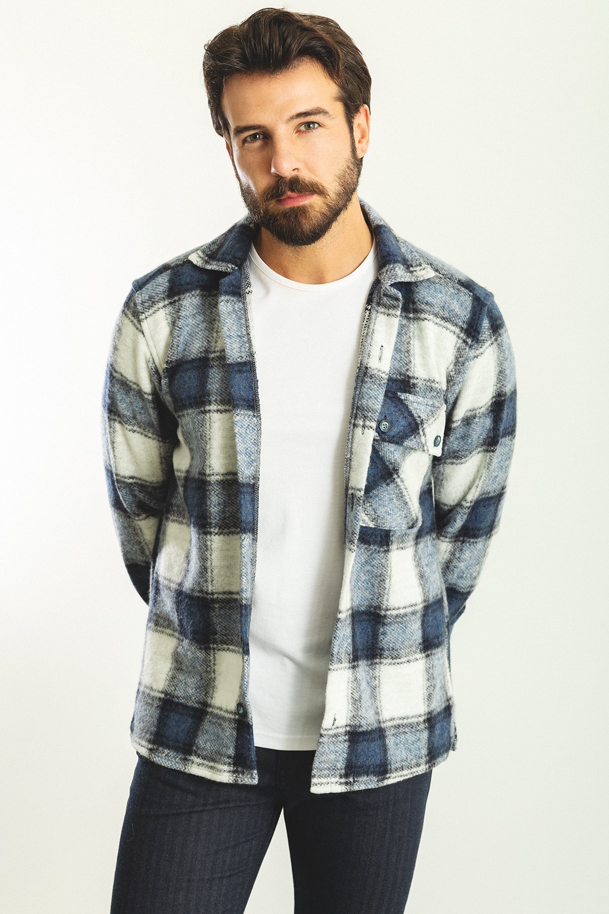 Ekoseli Slim Fit Yün Erkek Oduncu Gömlek