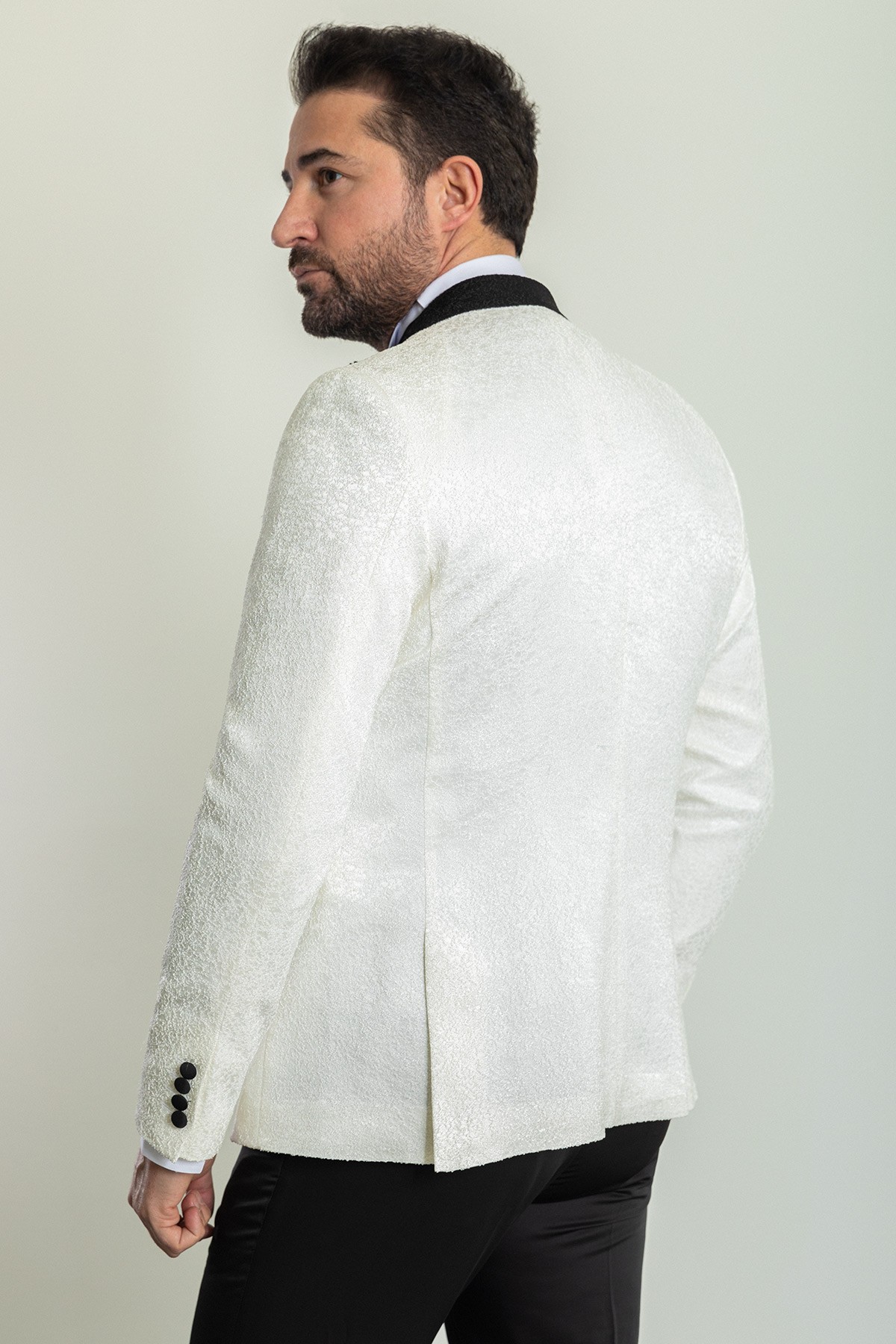 Desenli Slim Fit Geniş Yaka Saten Erkek Damatlık