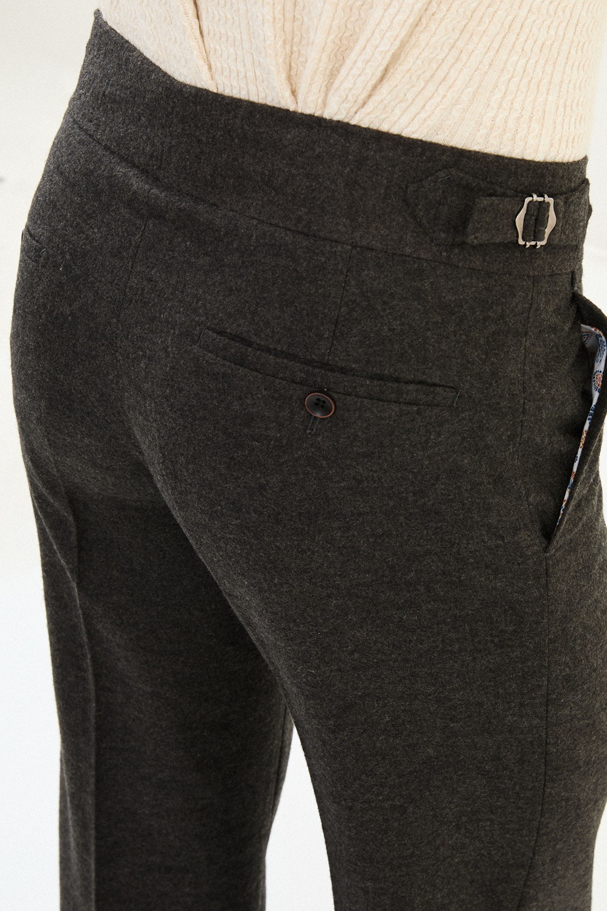 Dokulu Slim Fit Kemerli Yün Erkek Pantolon