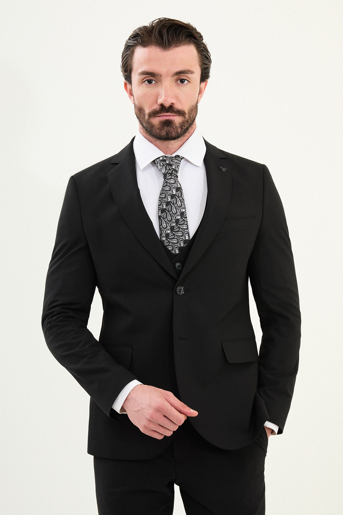 Düz Slim Fit Mono Yaka Klasik Erkek Takım Elbise
