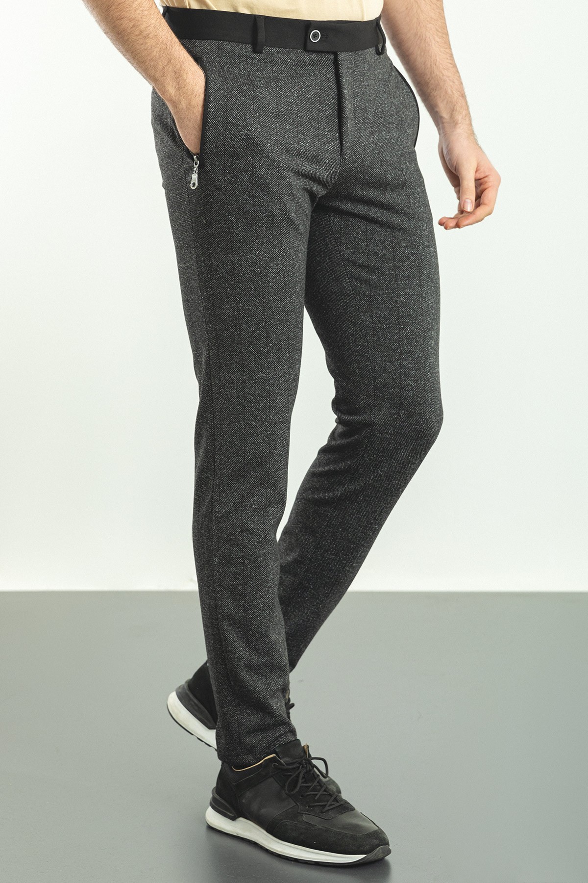 Desenli Super Slim Fit Cebi Fermuarlı Erkek Pantolon