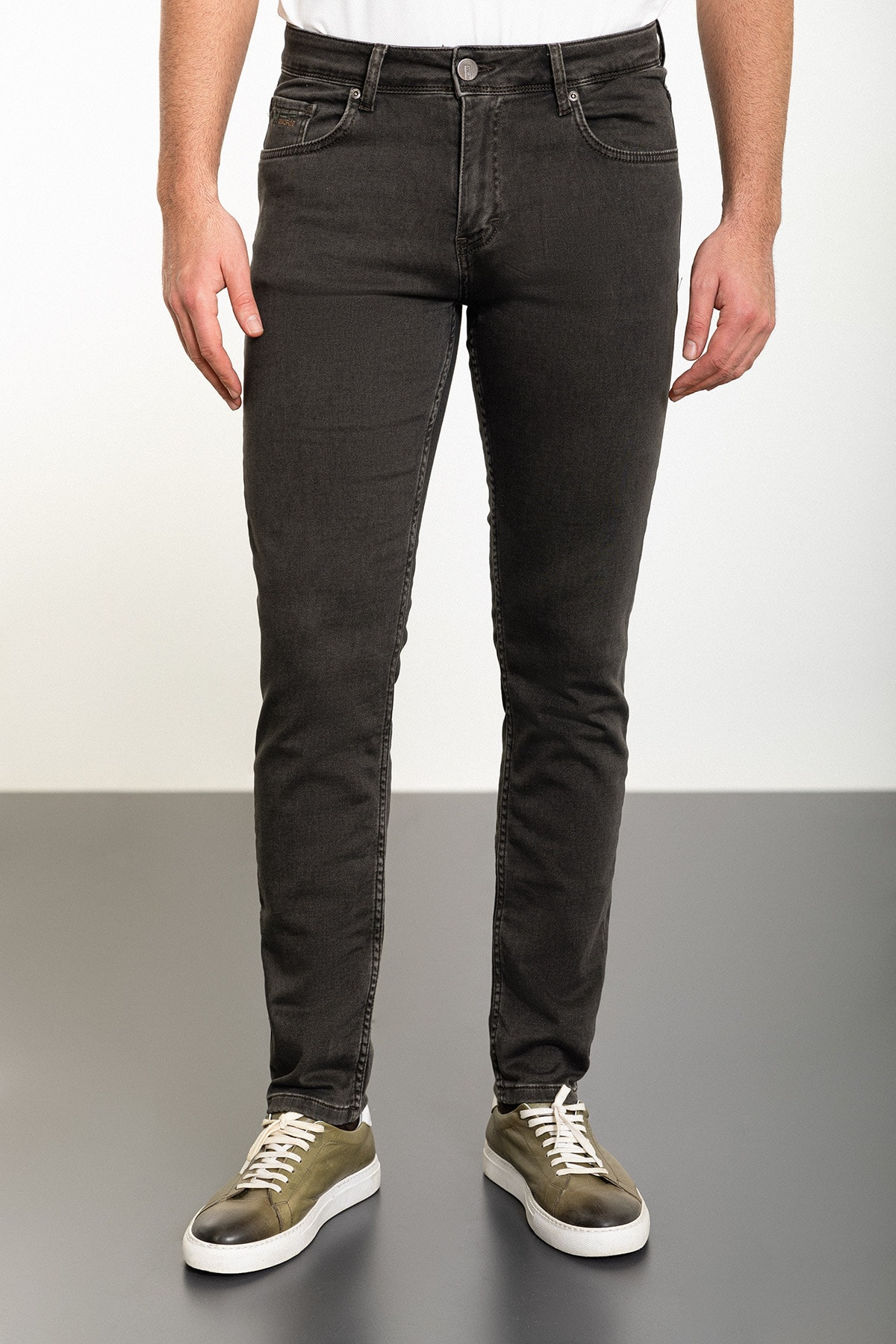 Düz Super Slim Fit Erkek Kot Pantolon - Gri