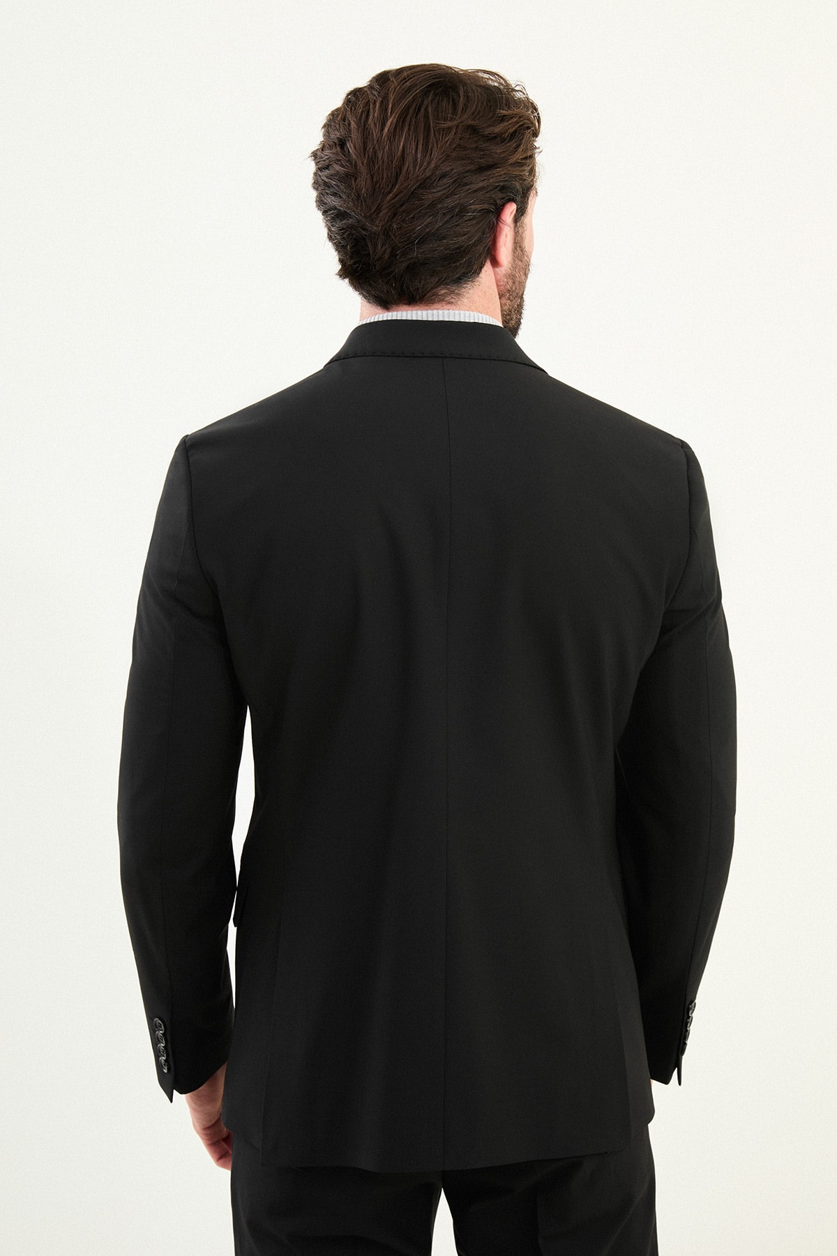 Düz Slim Fit Geniş Yaka Kruvaze Erkek Takım Elbise