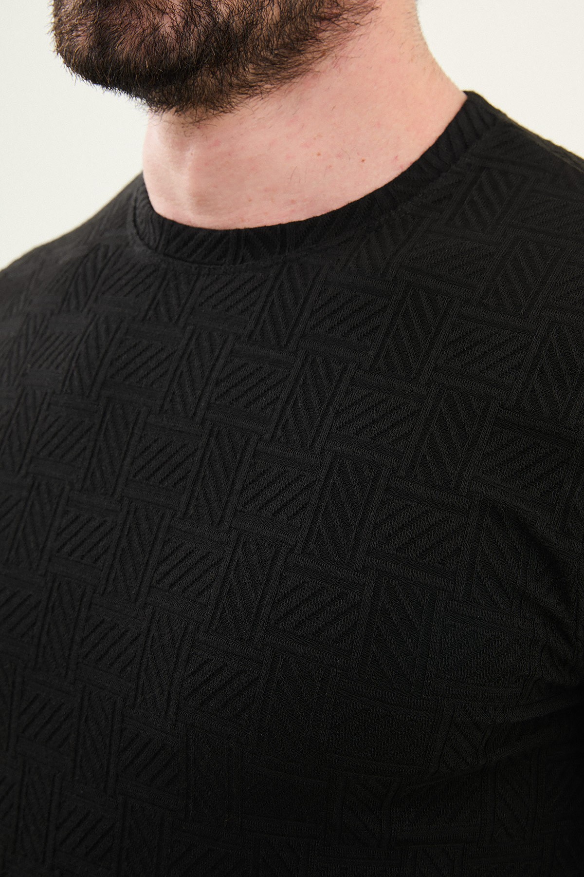 Desenli Slim Fit Bisiklet Yaka Erkek T-Shirt