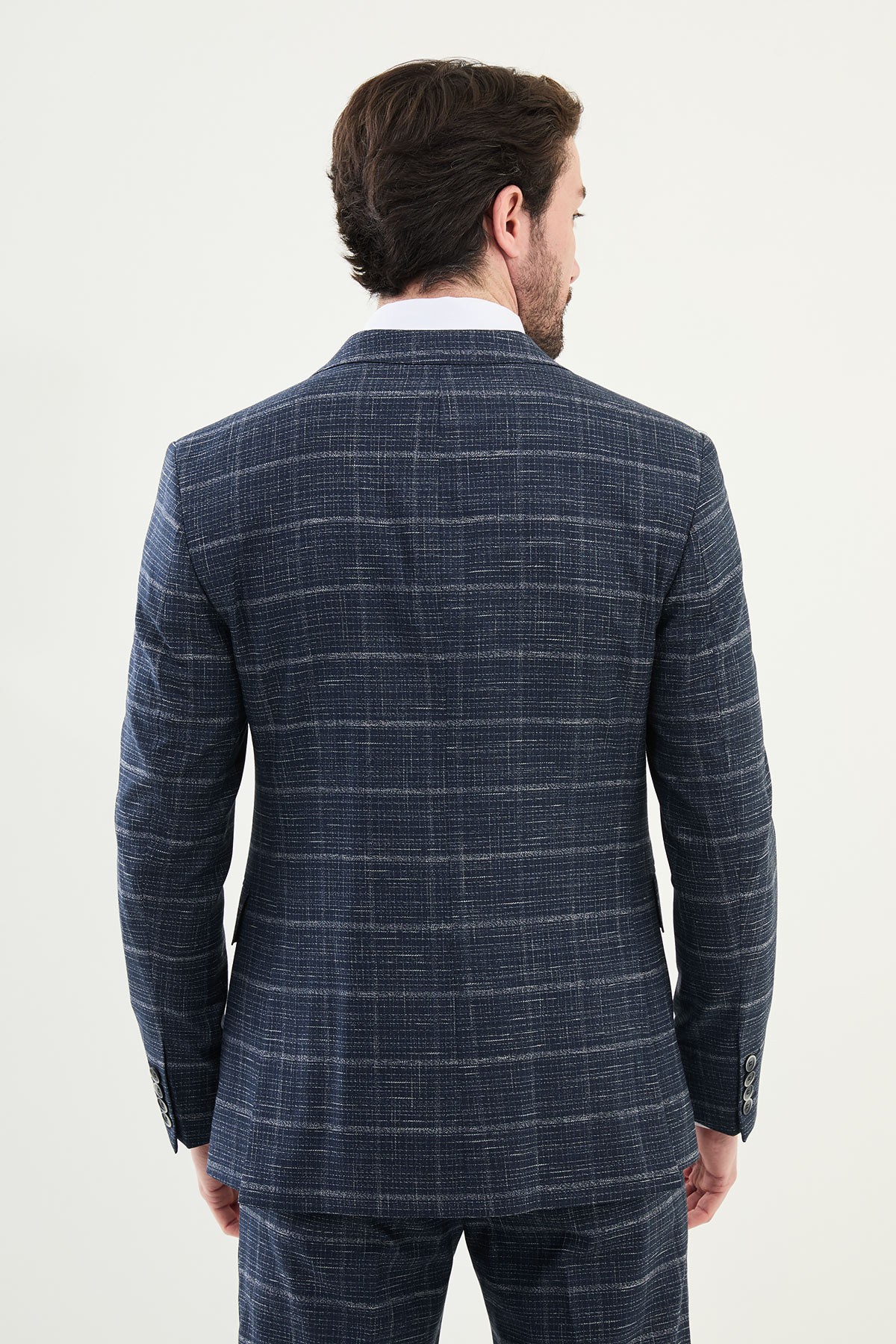 Ekoseli Slim Fit Mono Yaka Klasik Erkek Takım Elbise