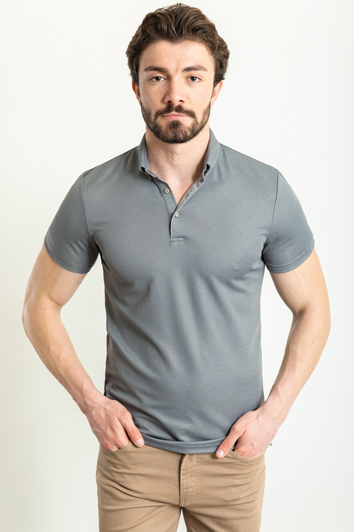 Düz Slim Fit Polo Yaka Erkek T-Shirt