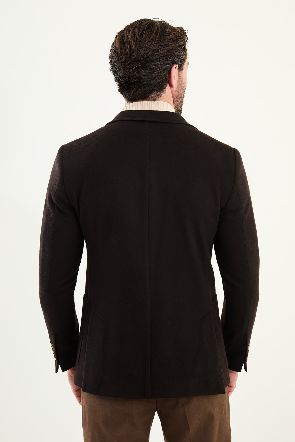 Düz Slim Fit Torba Cepli Mendil Detaylı Yün Erkek Ceket