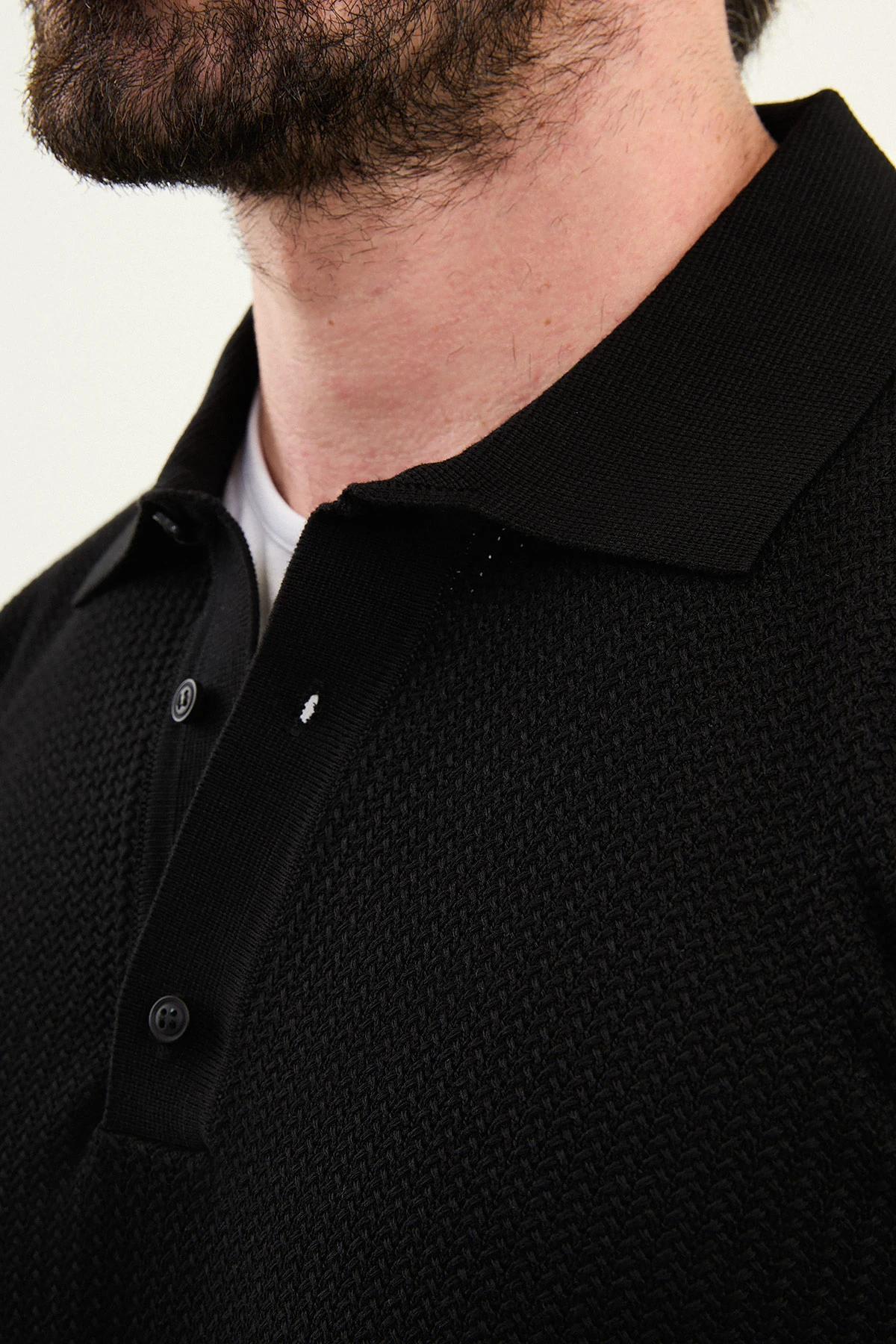 Örgü Desenli Slim Fit Polo Yaka Yün Erkek Triko Kazak