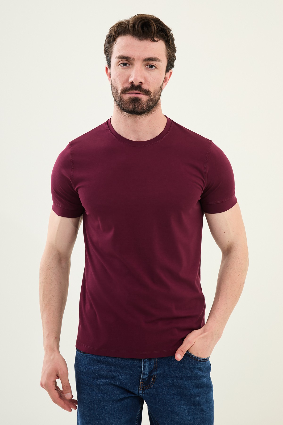 Penye Bisiklet Yaka - Bordo
