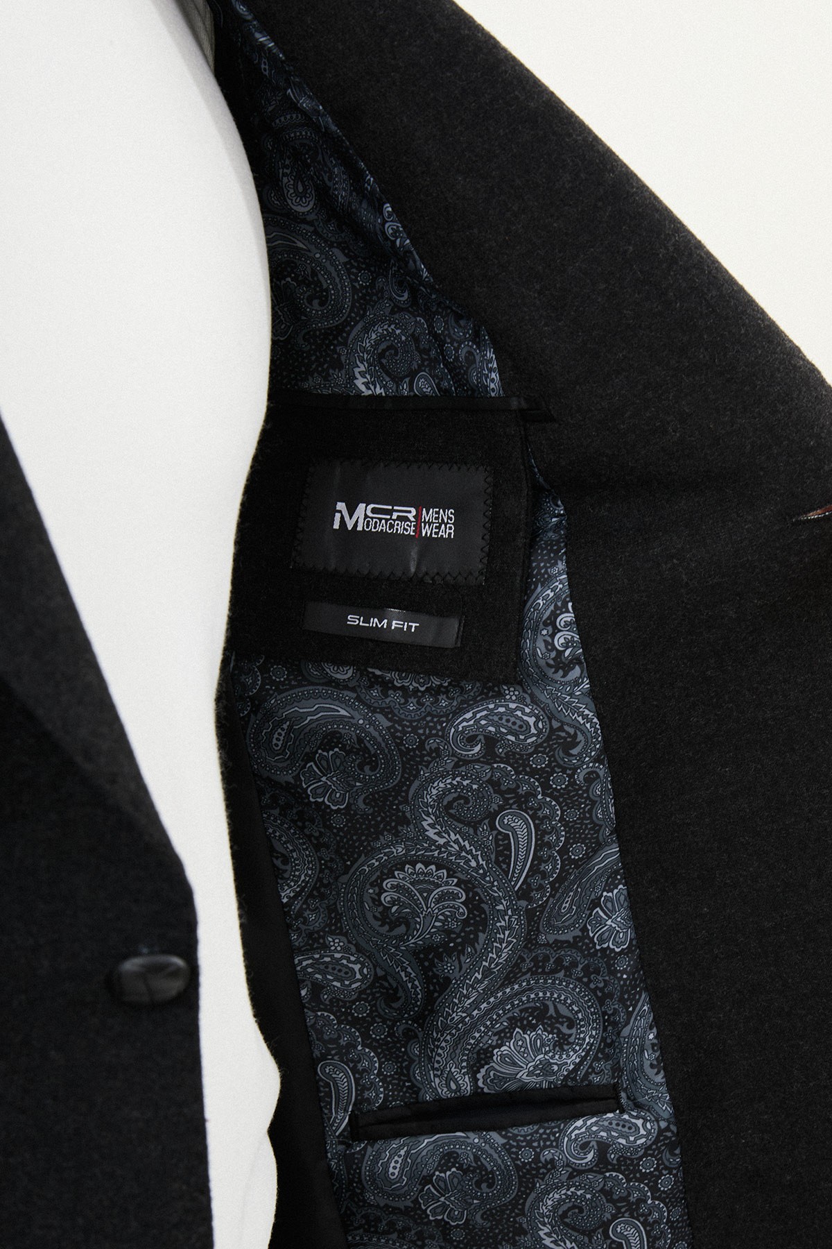 Düz Slim Fit Torba Cep Mono Yaka Yün Erkek Ceket