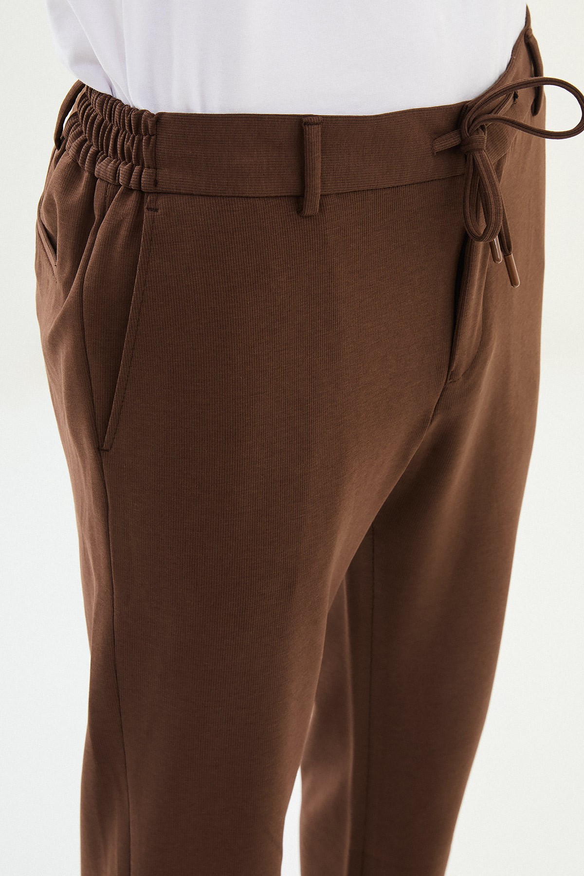 Çizgili Super Slim Fit Beli Lastikli İpli Erkek Pantolon