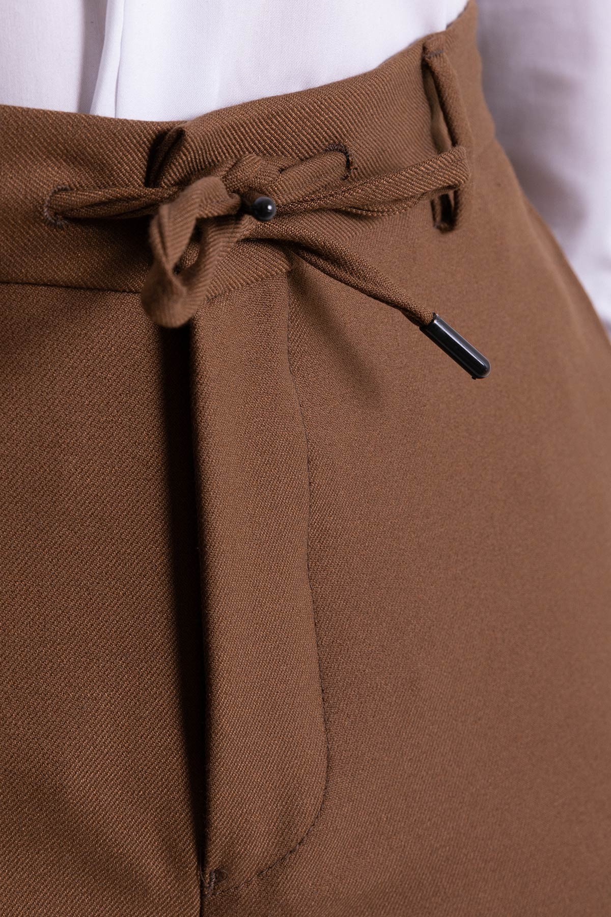 Düz Super Slim Fit Beli Lastikli İpli Erkek Pantolon