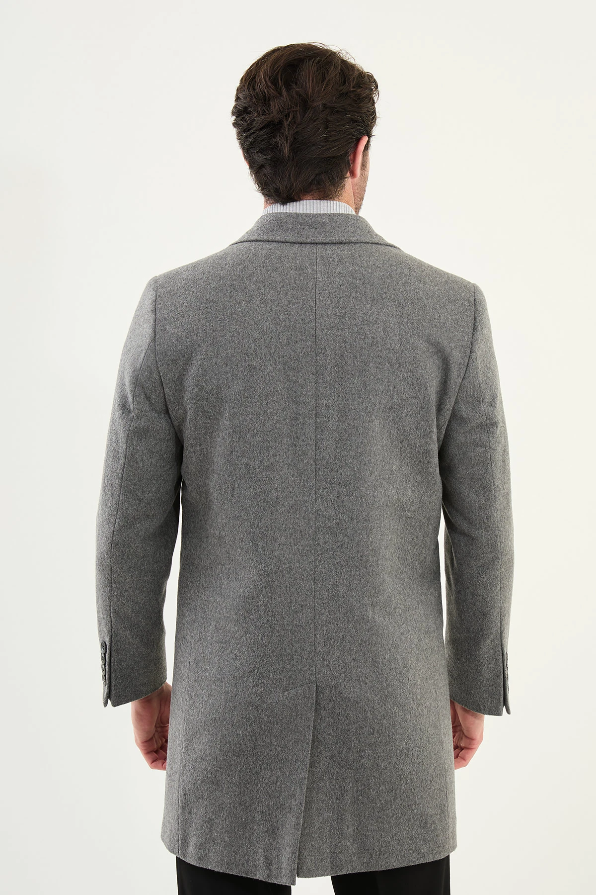 Düz Slim Fit Mono Yaka Klasik Yün Erkek Kaban