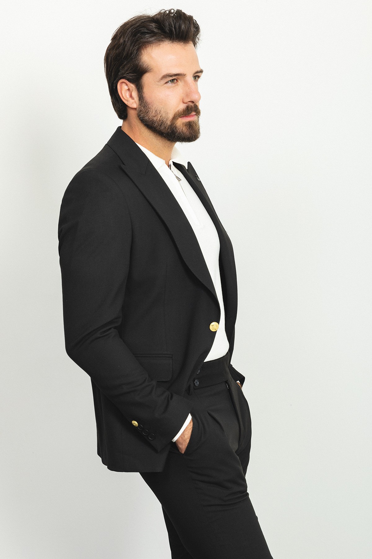 Düz Pileli Pantolon Slim Fit Geniş Yaka Yün Erkek Takım Elbise