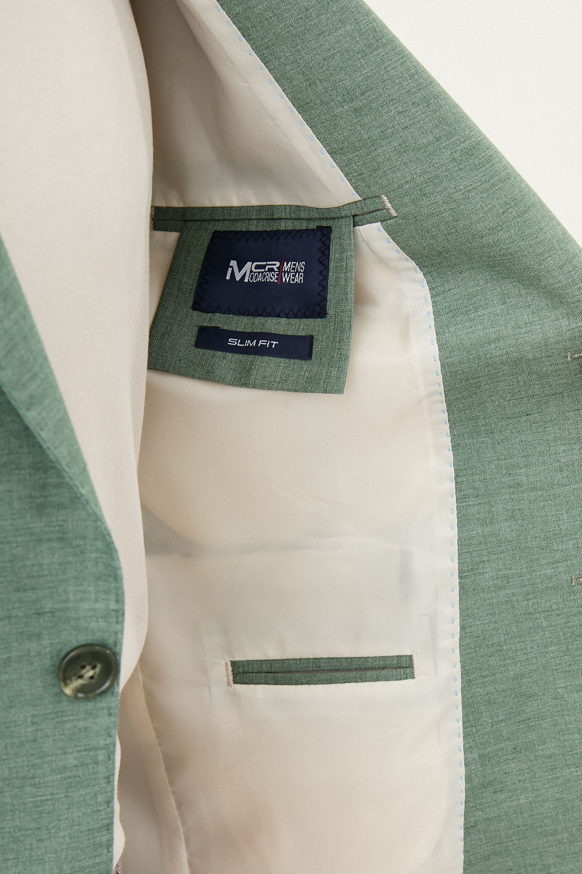 Düz Slim Fit Mono Yaka Keten Erkek Ceket
