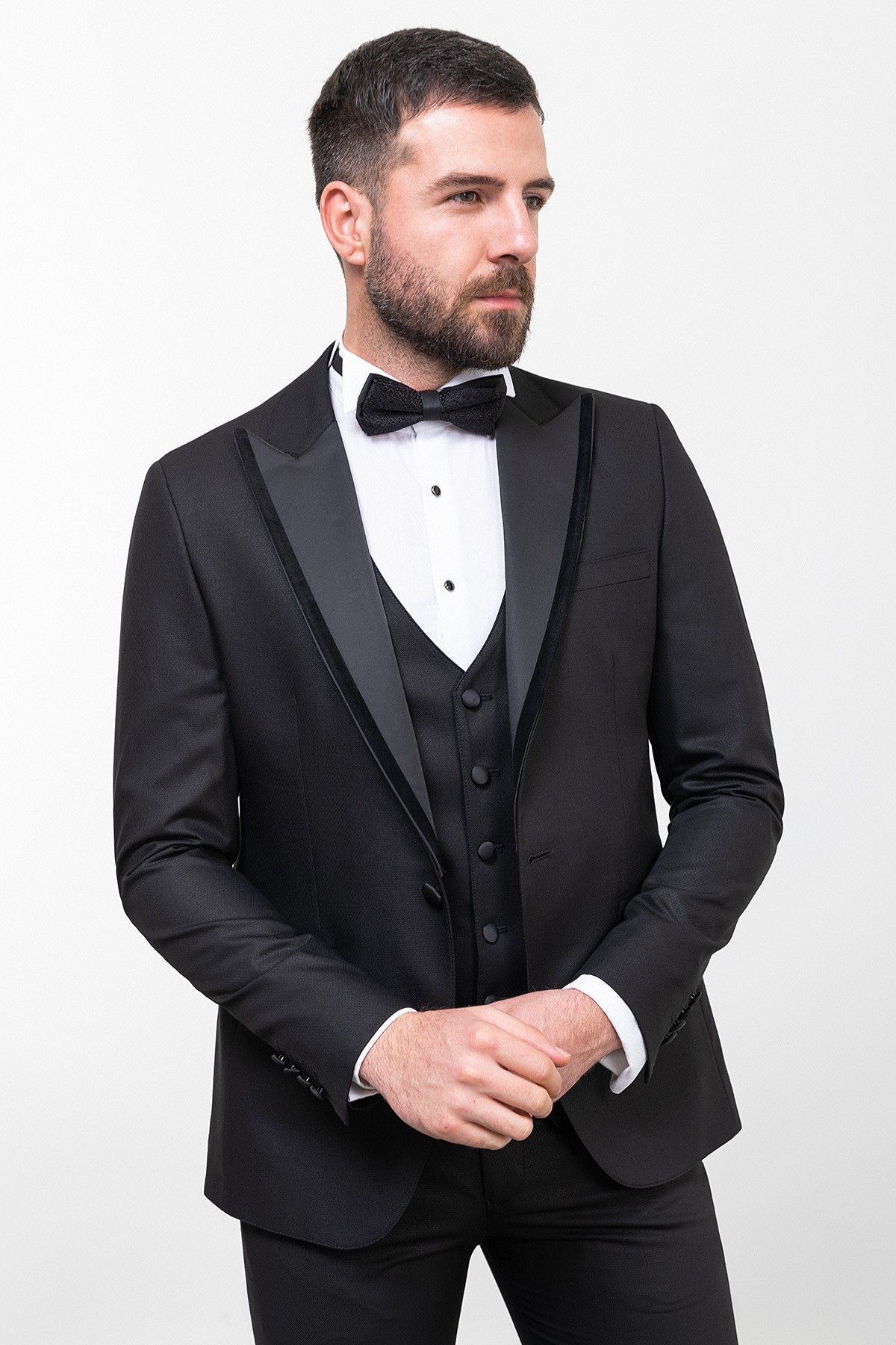 Düz Slim Fit Geniş Yaka Erkek Damatlık