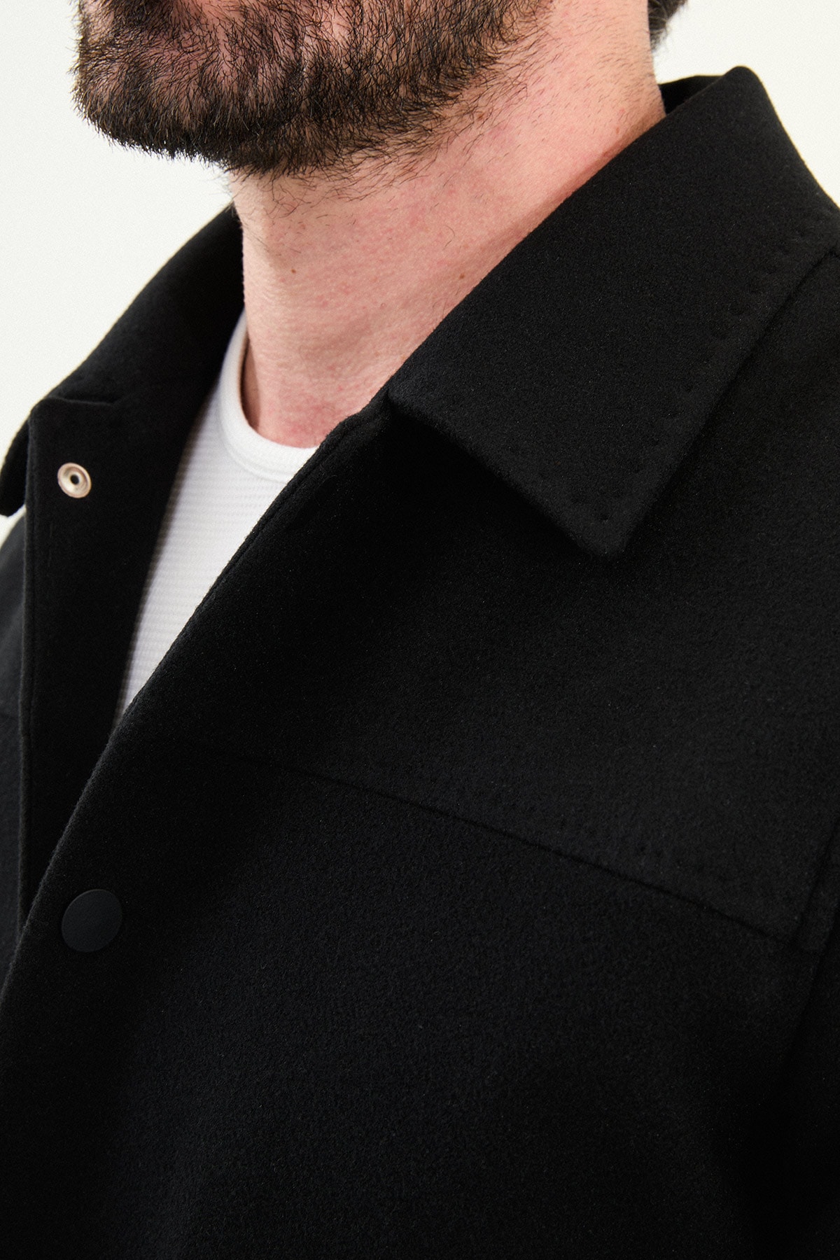 Düz Slim Fit Gömlek Yaka Çıtçıtlı Kaşe Erkek Mont