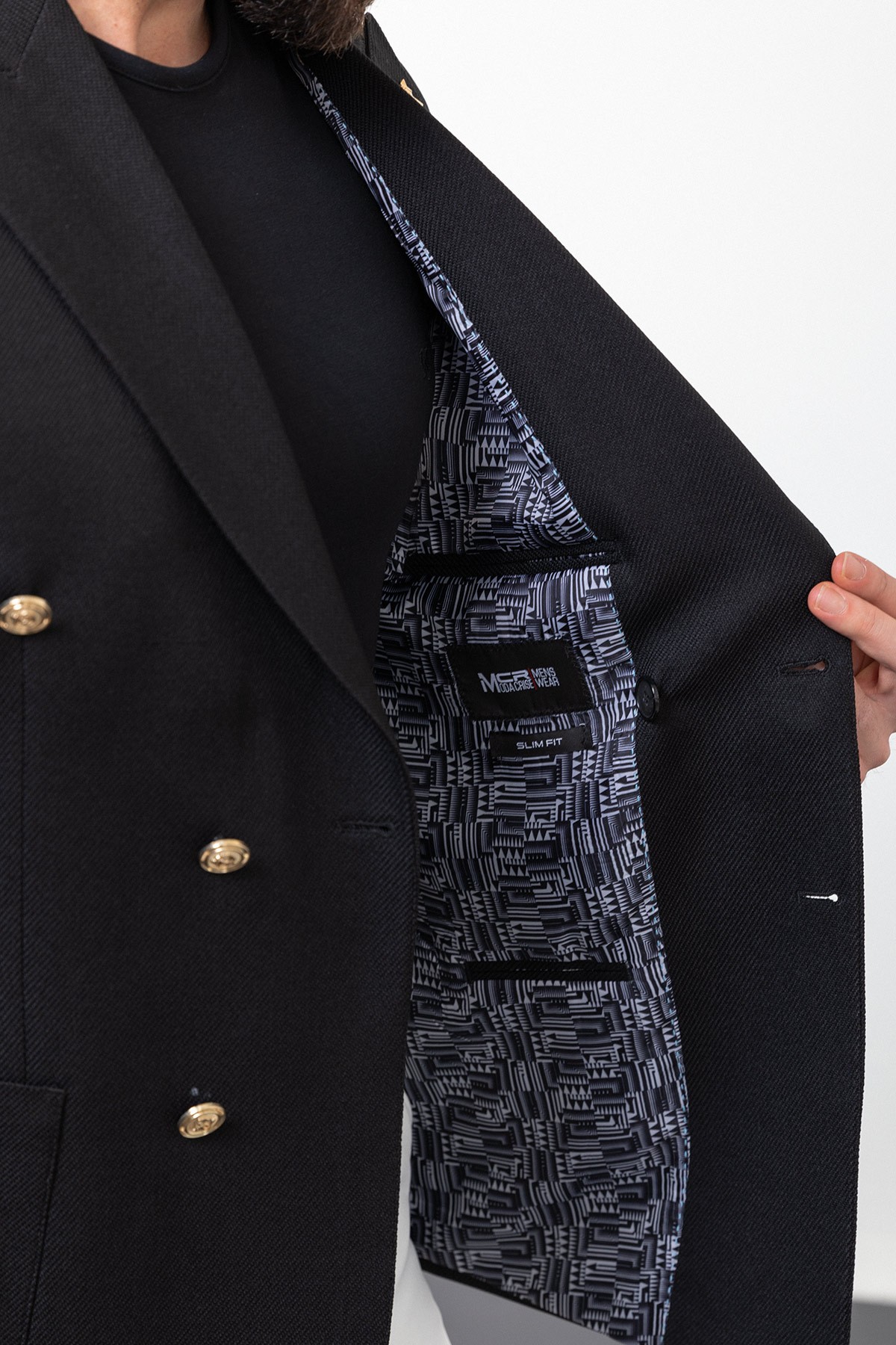 Desenli Slim Fit Geniş Yaka Kruvaze Erkek Ceket