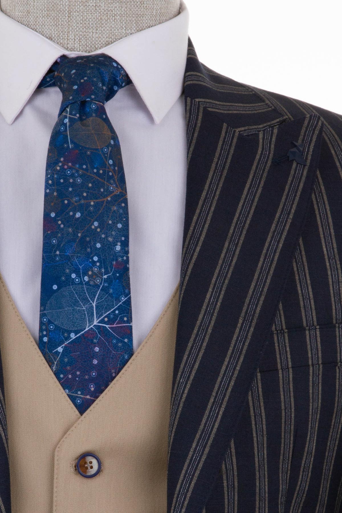 Çizgili Slim Fit Kombinli Erkek Takım Elbise