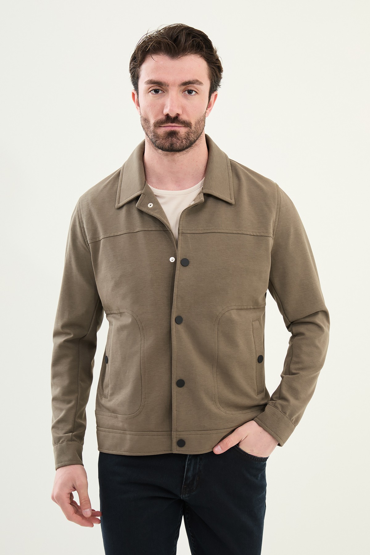 Çizgili Slim Fit Gömlek Yaka Erkek Mont
