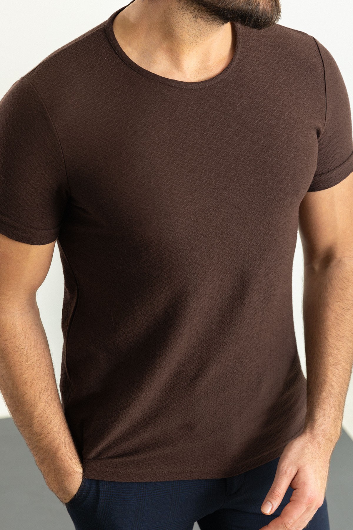 Desenli Slim Fit Bisiklet Yaka Erkek T-Shirt