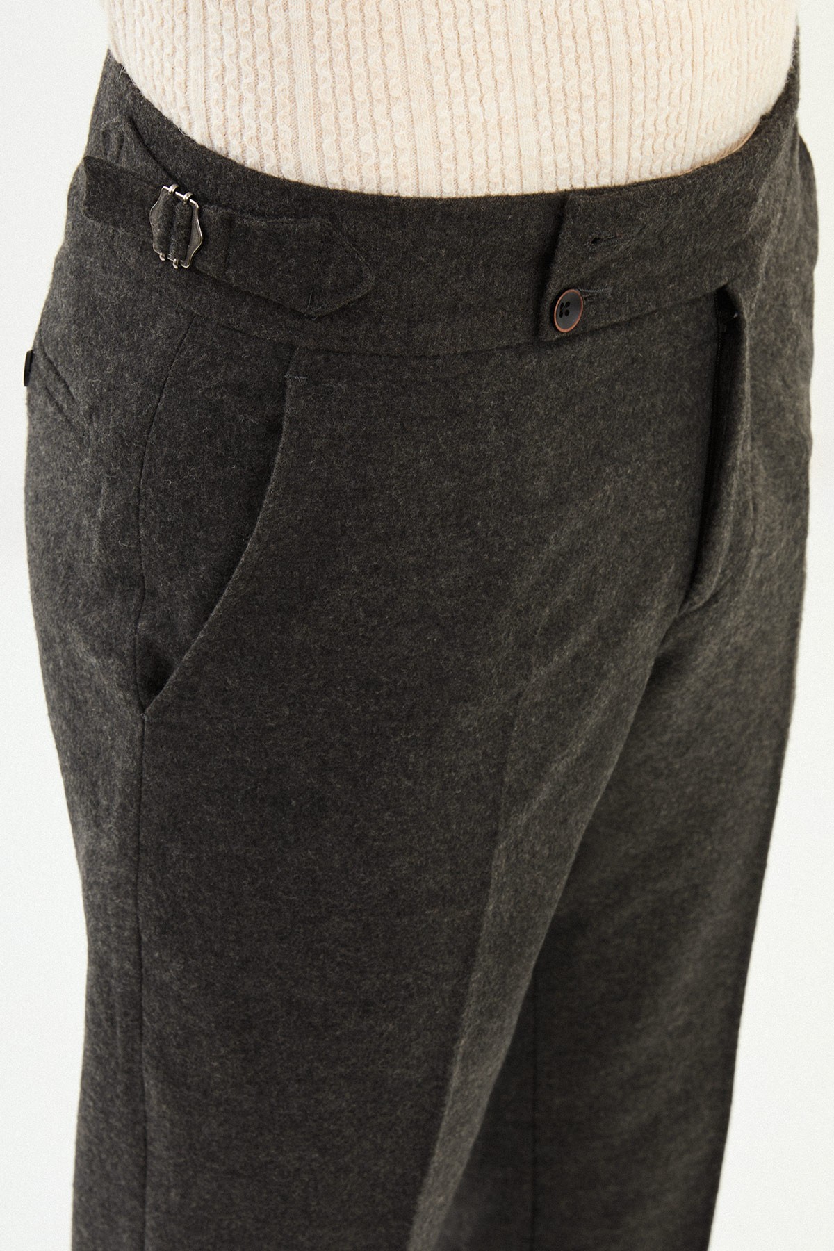 Dokulu Slim Fit Kemerli Yün Erkek Pantolon