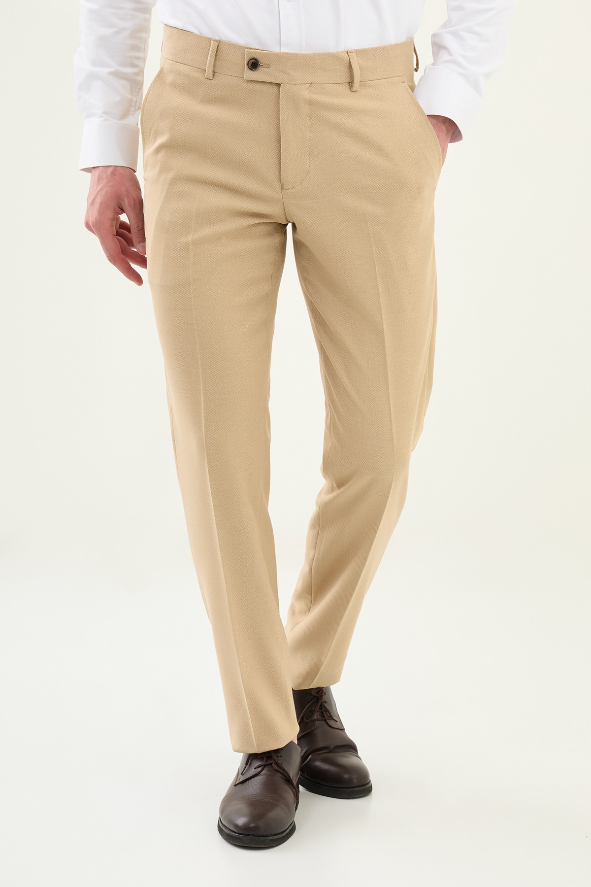 Desenli Slim Fit Klasik Erkek Pantolon - Bej