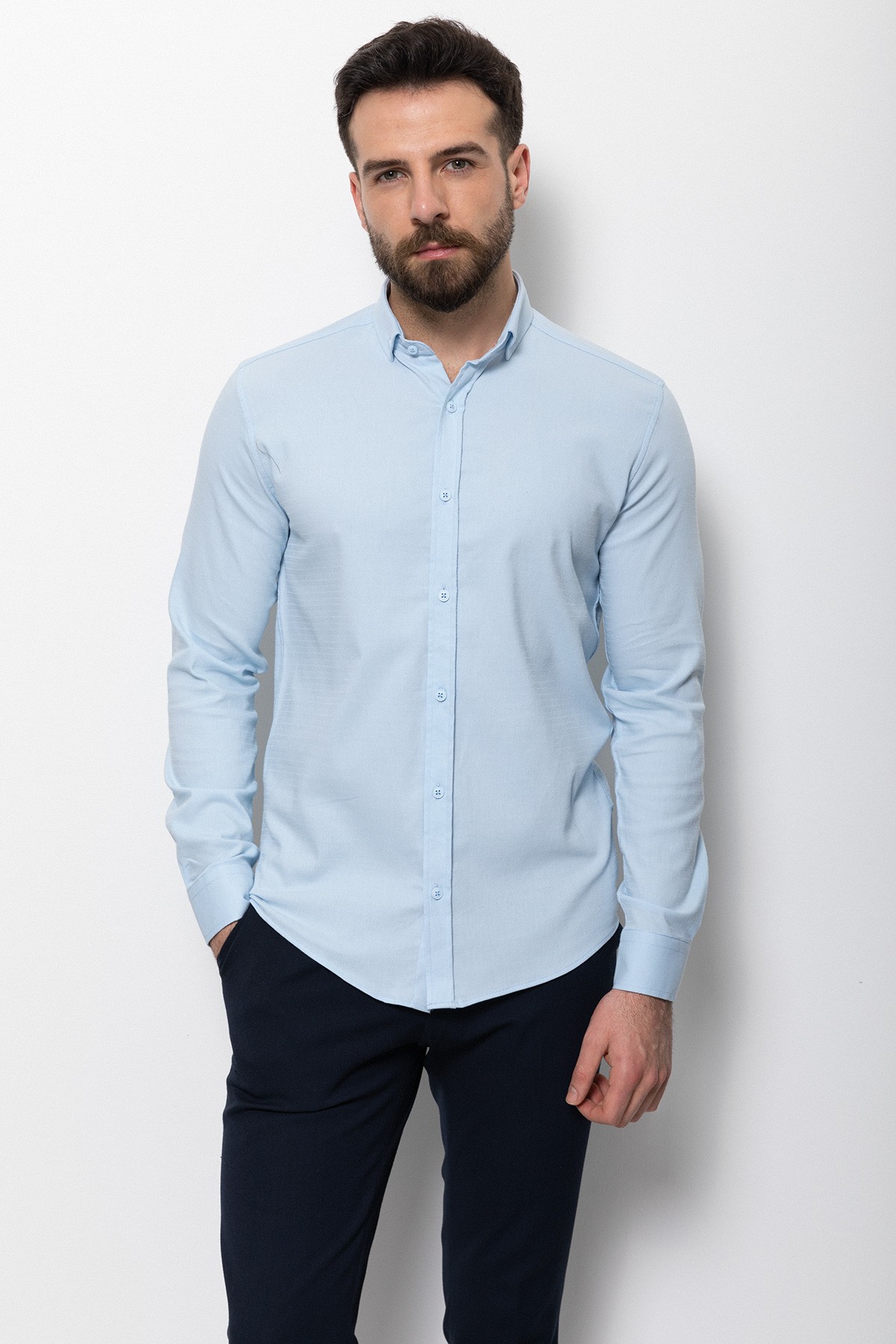 Desenli Slim Fit Erkek Gömlek - Mavi