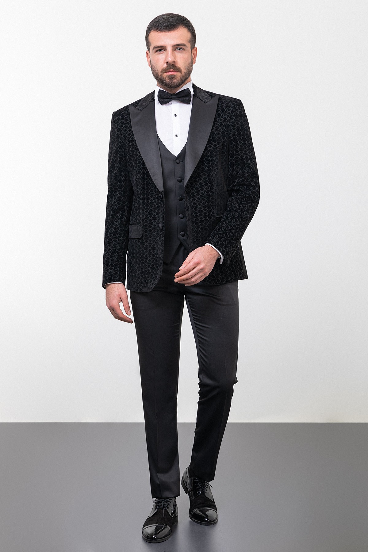Desenli Slim Fit Geniş Yaka Kadife Erkek Damatlık