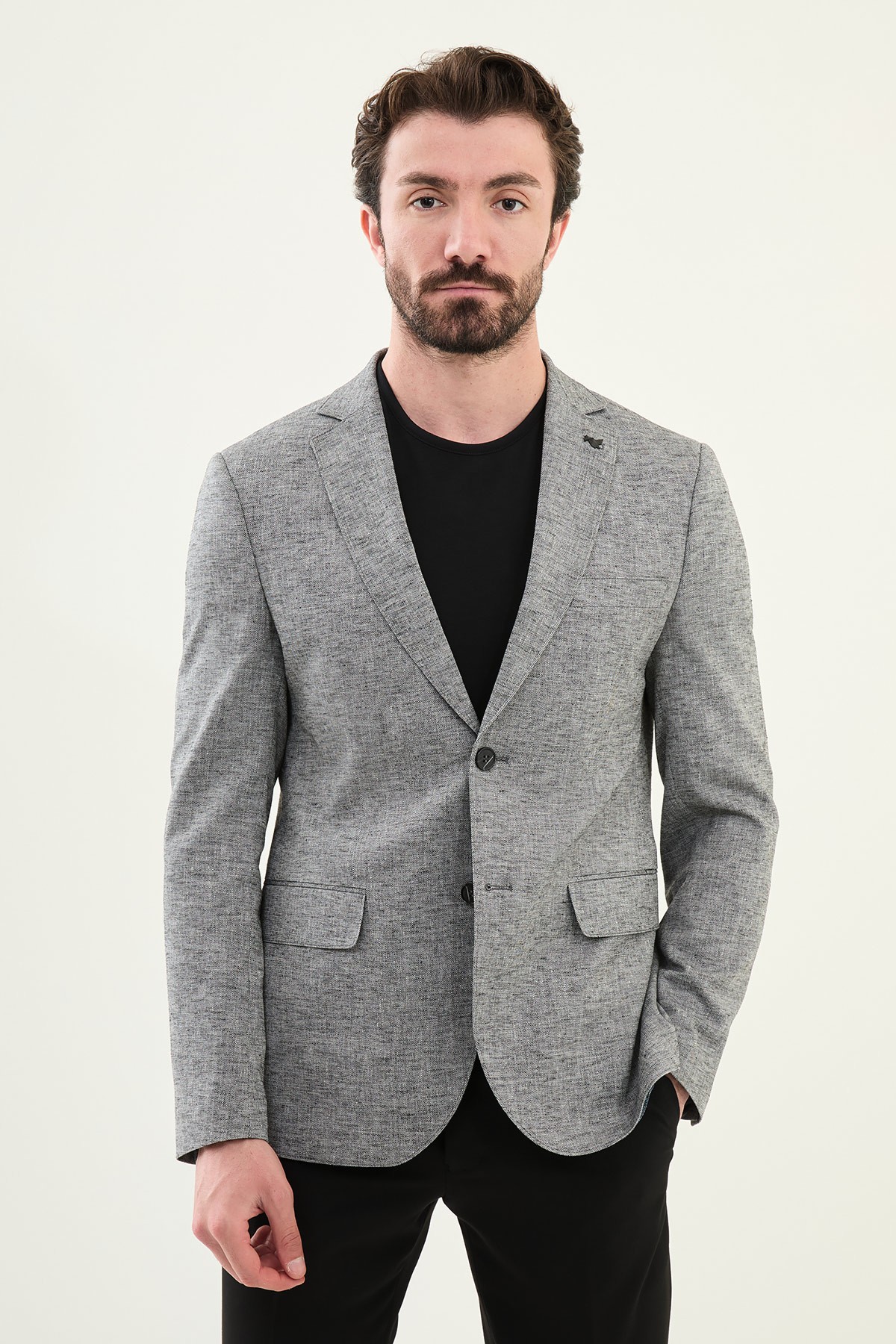 Kırçıllı Slim Fit Mono Yaka Keten Erkek Ceket