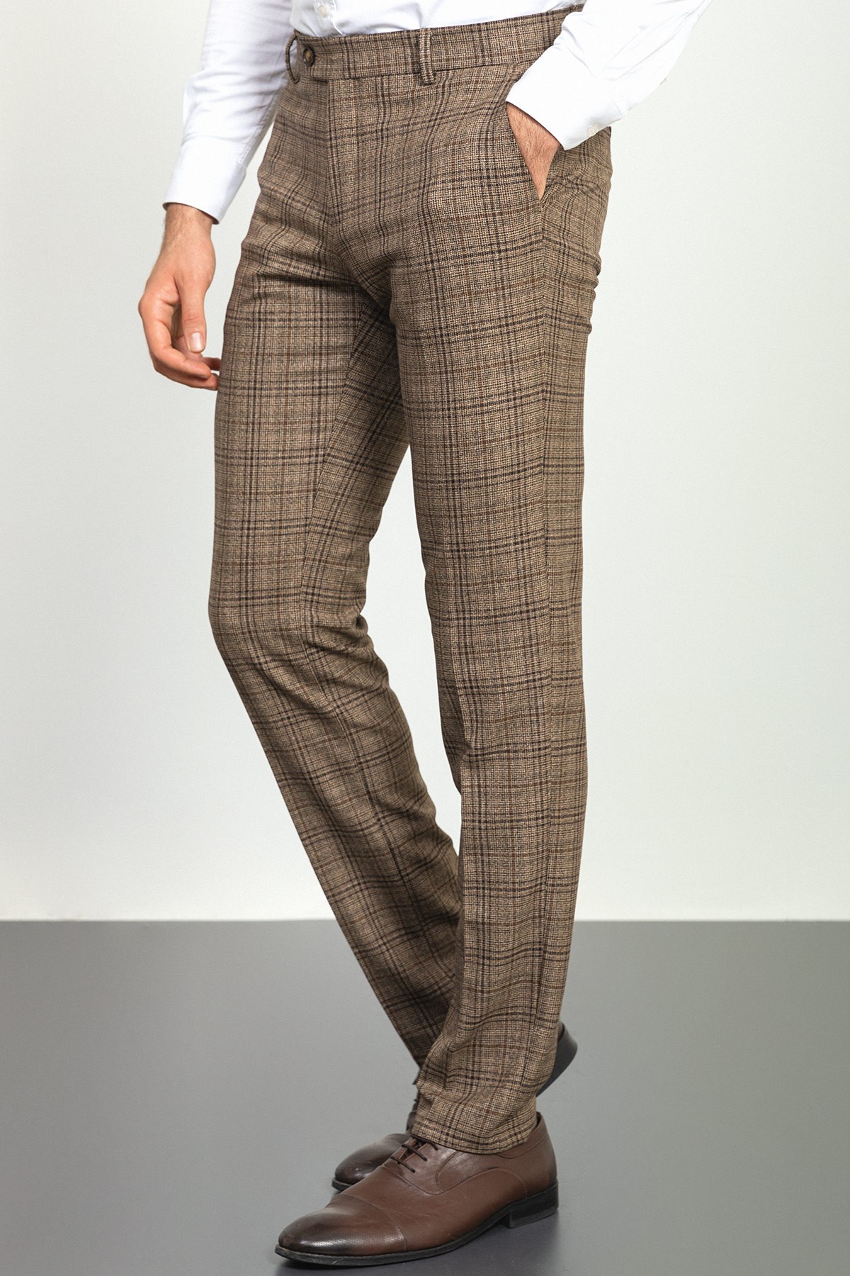 Ekoseli Slim Fit Klasik Yün Erkek Pantolon