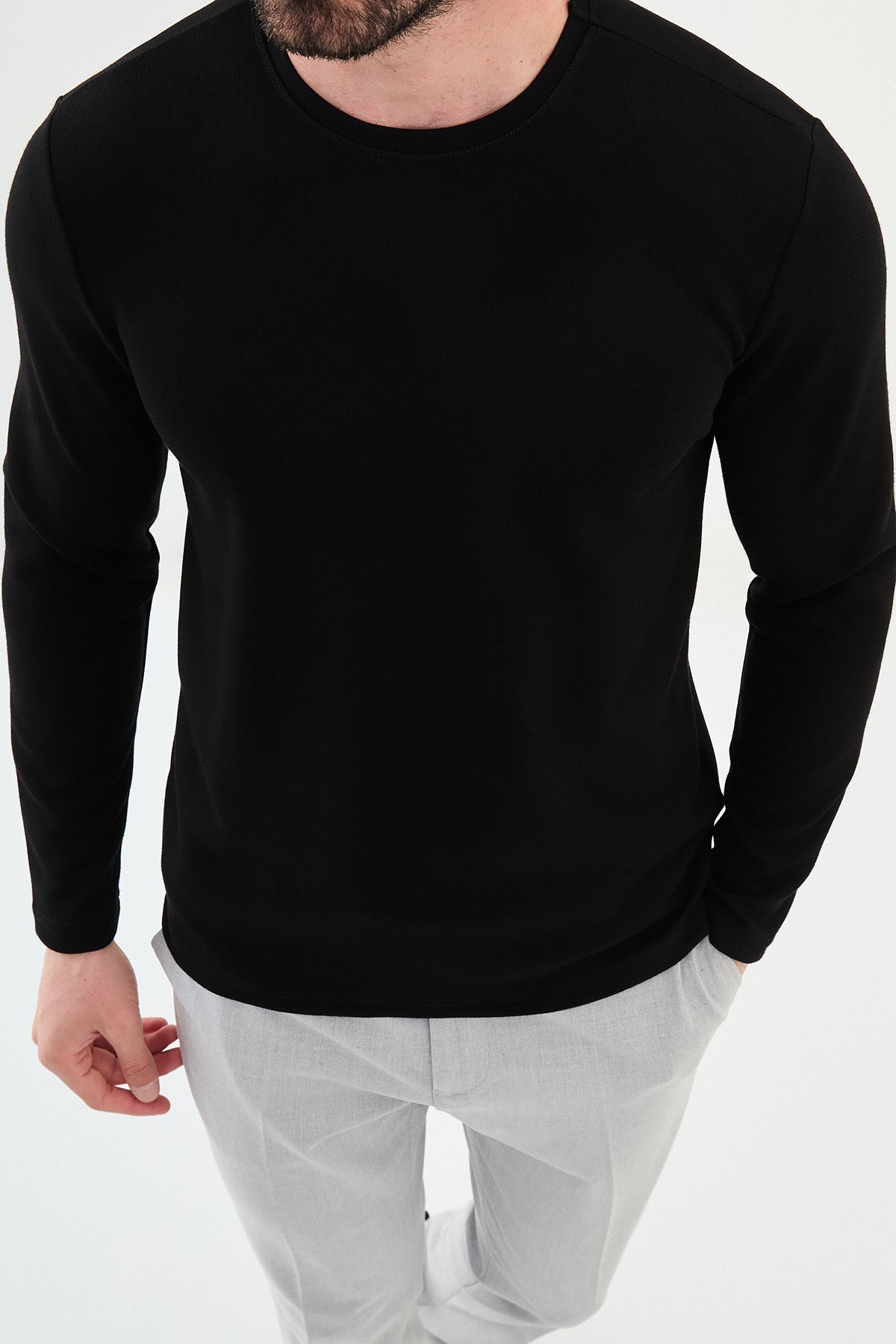 Desenli Slim Fit Bisiklet Yaka Uzun Kollu Erkek T-Shirt