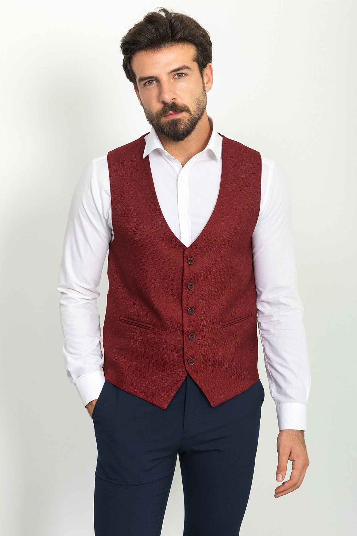 Desenli Slim Fit Klasik Yün Erkek Yelek