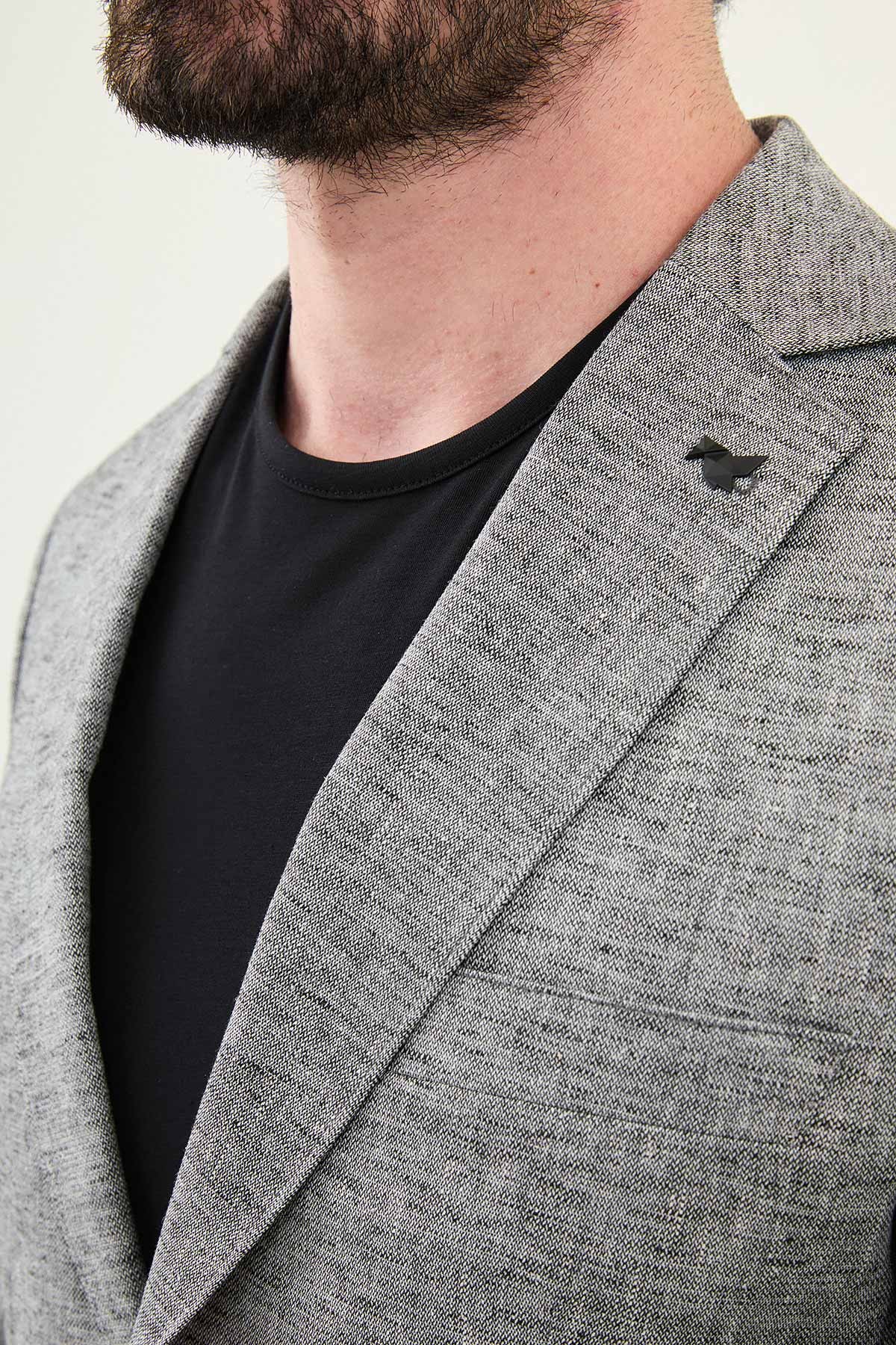 Kırçıllı Slim Fit Mono Yaka Keten Erkek Ceket