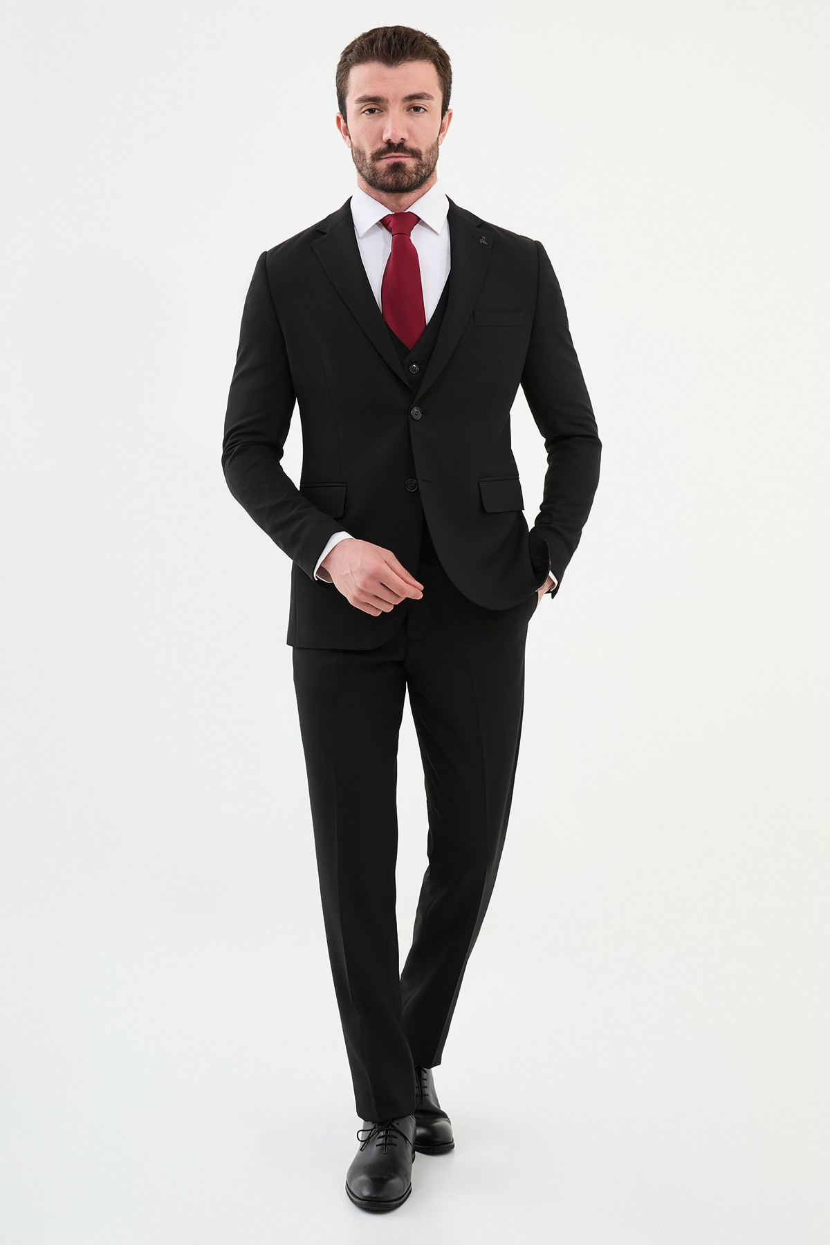 Düz Slim Fit Mono Yaka Yün Erkek Takım Elbise