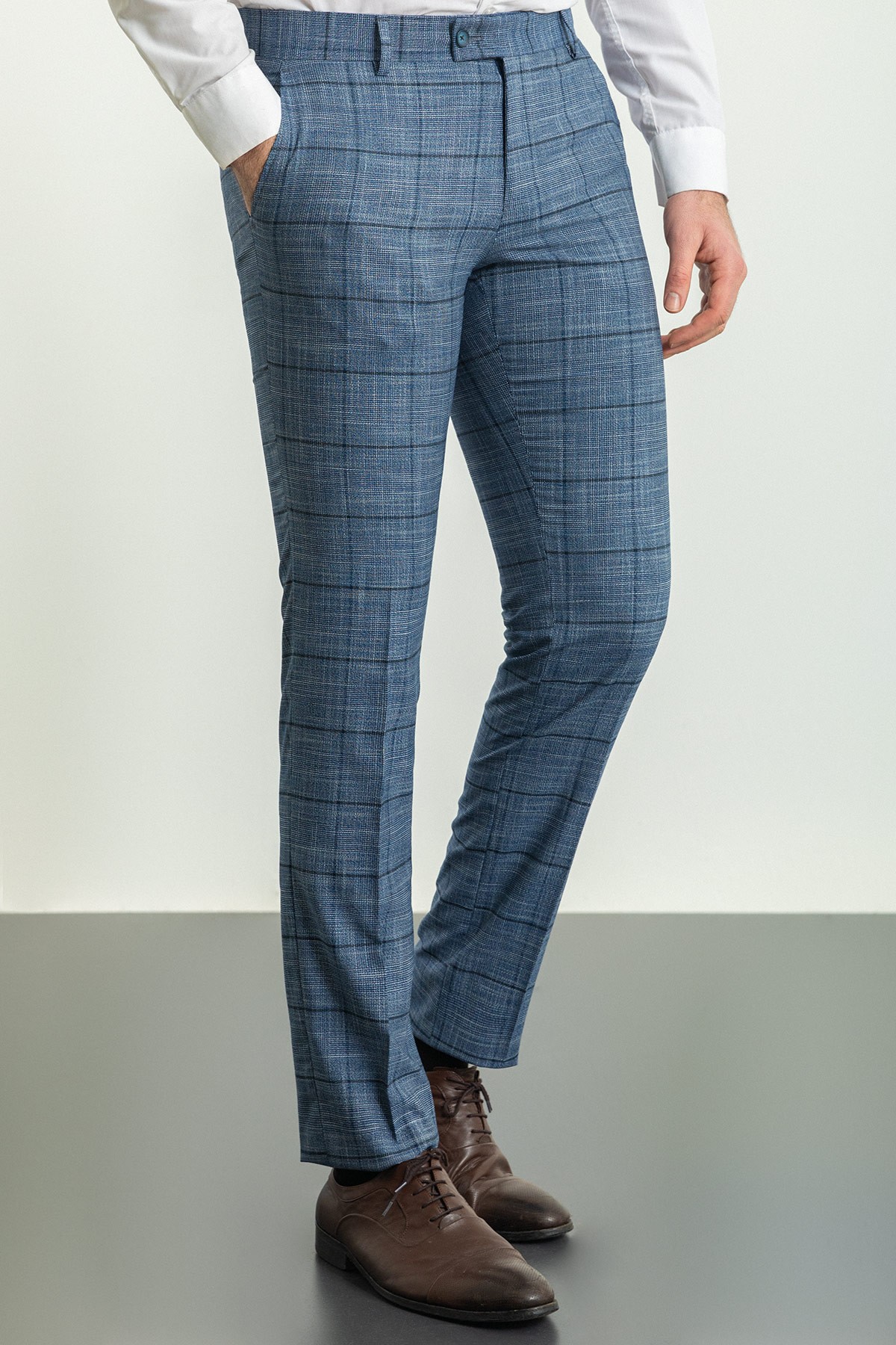 Ekoseli Slim Fit Klasik Erkek Pantolon