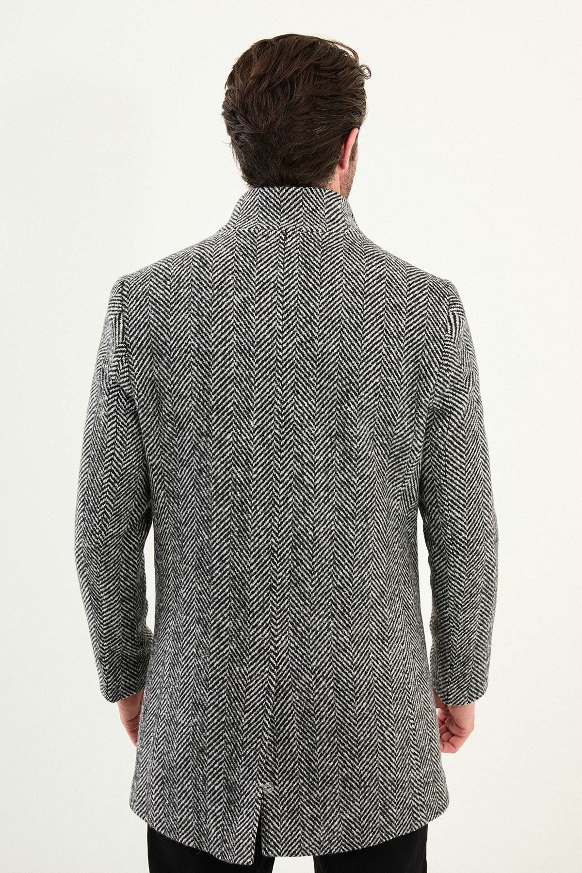 Balıksırtı Slim Fit Şal Yaka Kaşe Erkek Kaban