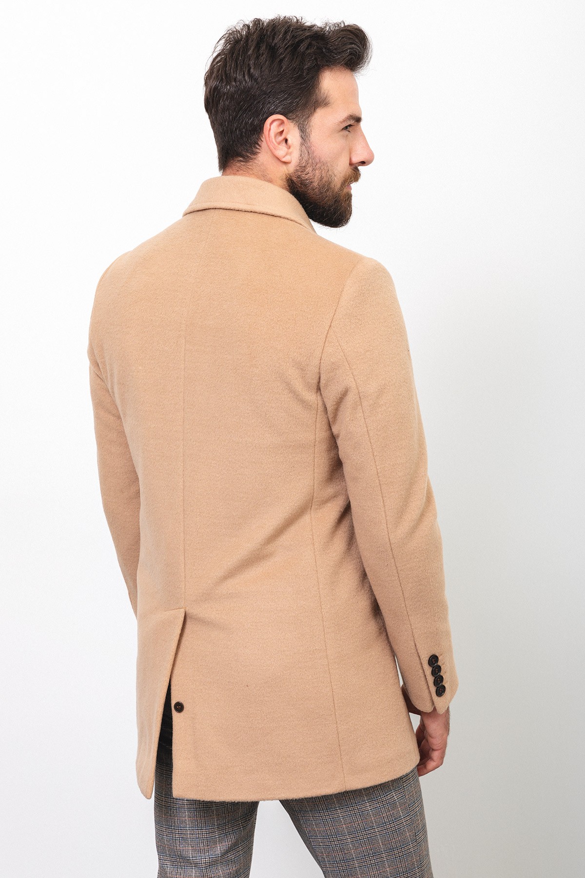 Düz Slim Fit Gömlek Yaka Klasik Yün Erkek Kaban