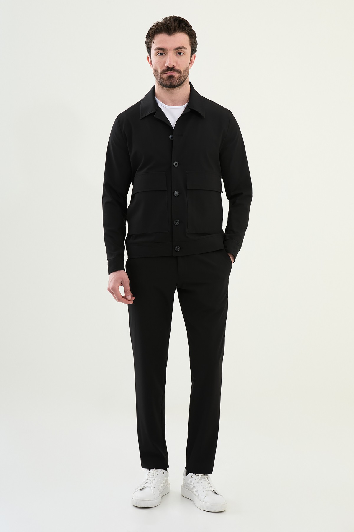 Çizgili Slim Fit Erkek Mont Pantolon Takım