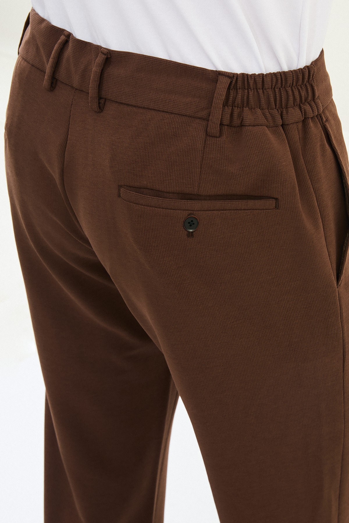 Çizgili Super Slim Fit Beli Lastikli İpli Erkek Pantolon