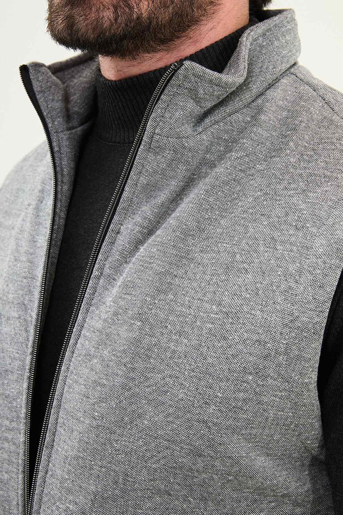 Kırçıllı Slim Fit Dik Yaka Erkek Yelek