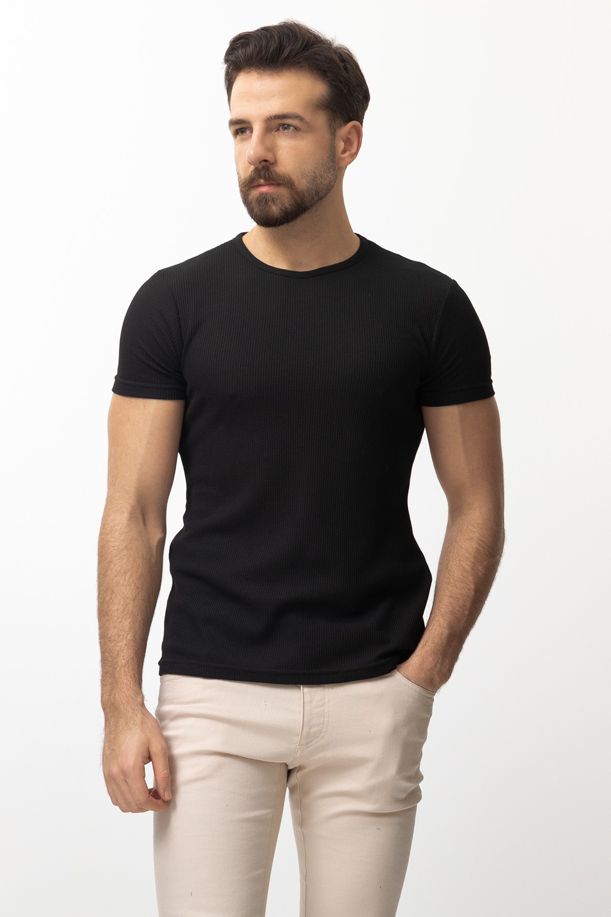 Desenli Slim Fit Bisiklet Yaka Basic Erkek T-Shirt