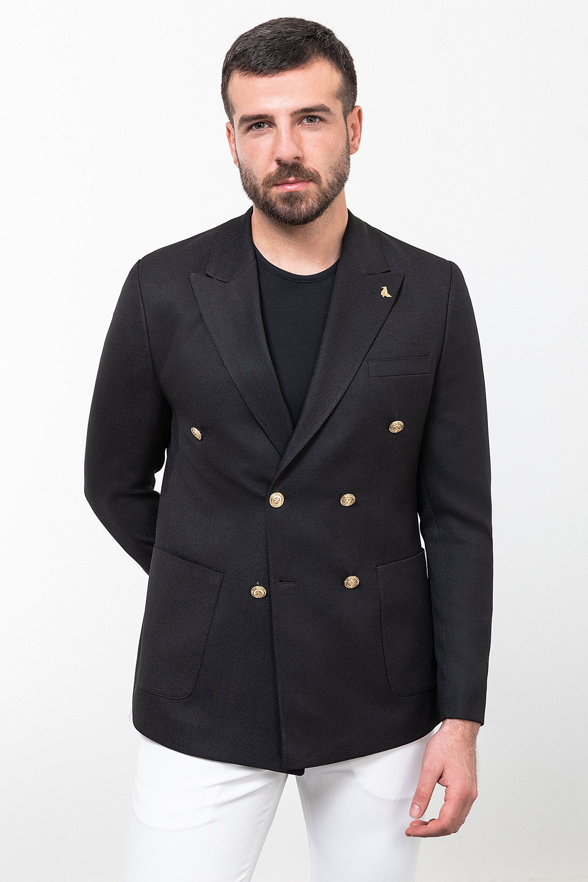 Desenli Slim Fit Geniş Yaka Kruvaze Erkek Ceket