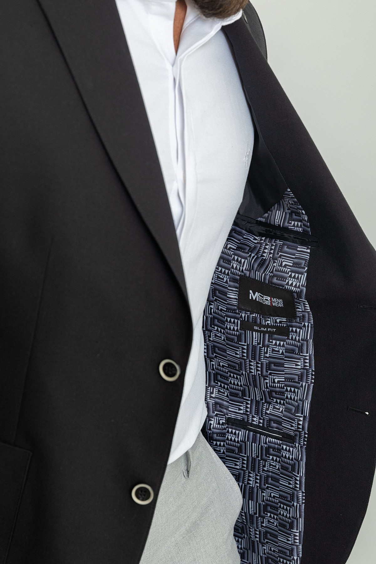 Desenli Slim Fit Torba Cep Mono Yaka Keten Erkek Ceket