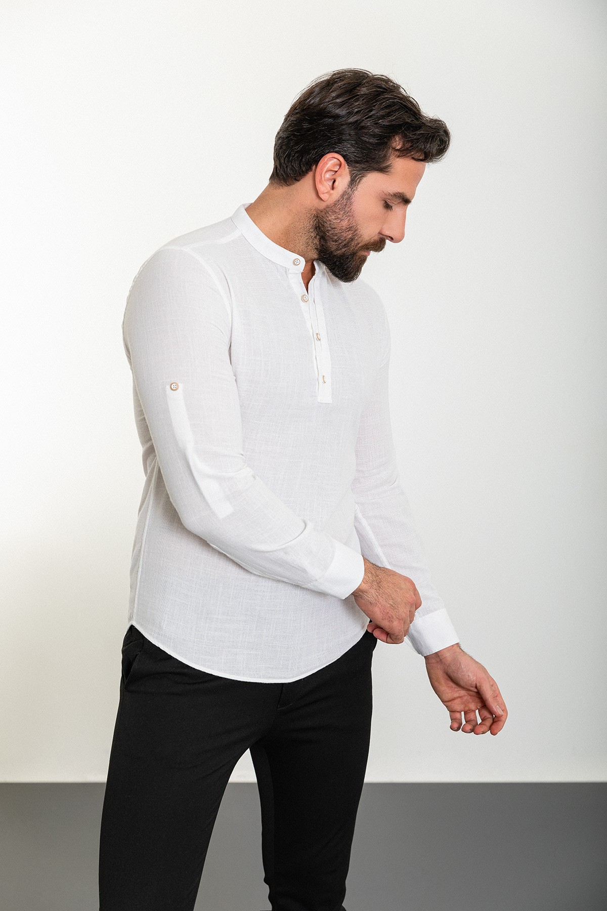 Desenli Slim Fit Hakim Yaka Uzun Kollu Erkek Gömlek